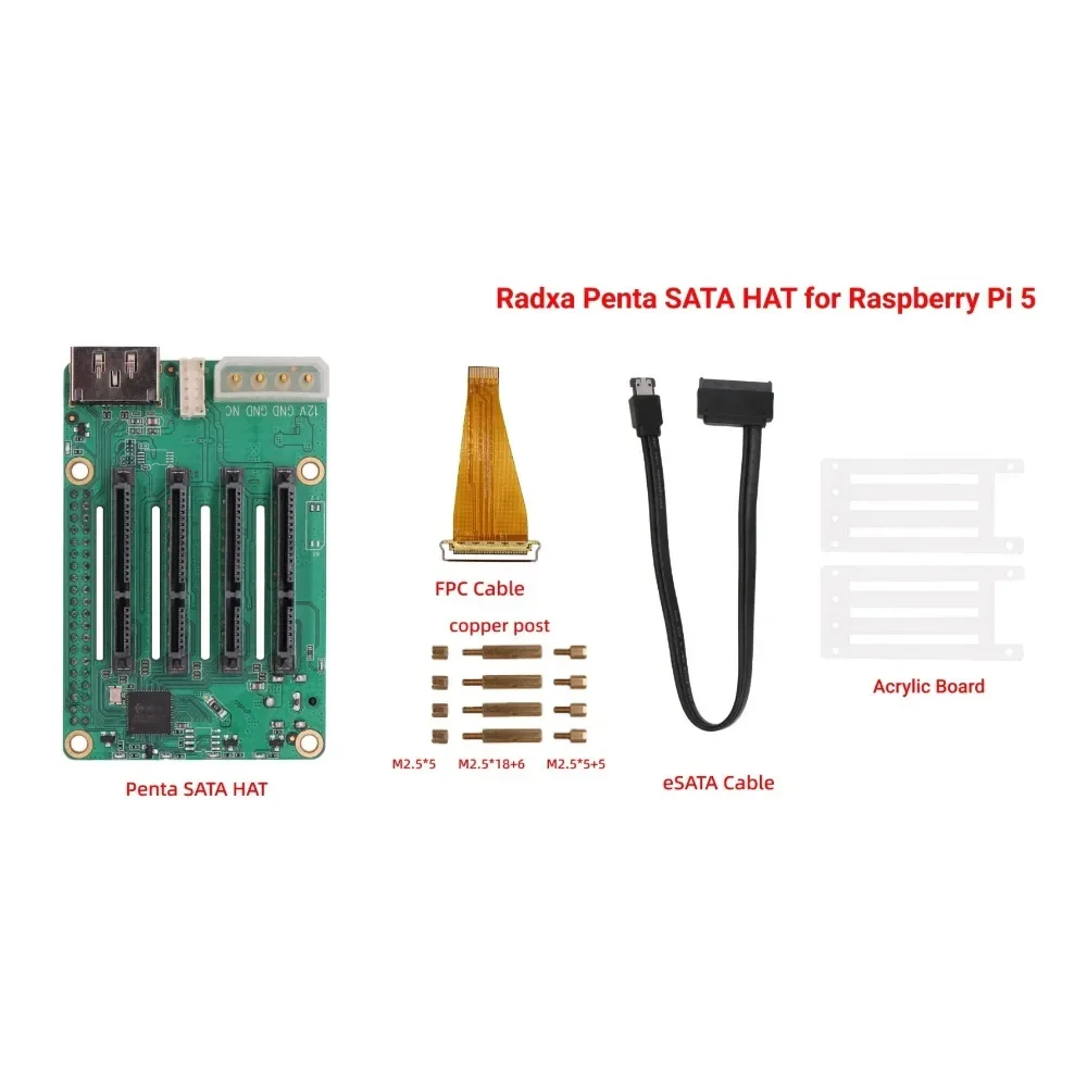 Raspberry Pi 5 Penta SATA HAT — До 5 дисков SATA HAT