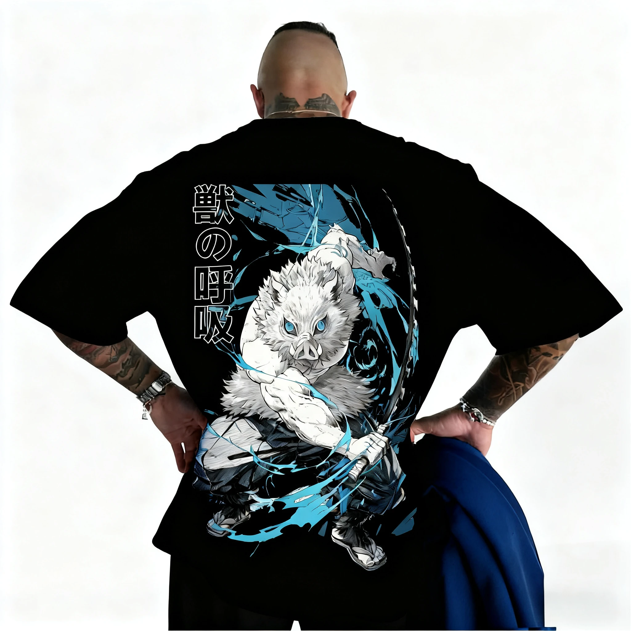 เสื้อยืดคอกลมแขนสั้นผ้าฝ้ายพิมพ์ลายอนิเมะดาบพิฆาตอสูรสำหรับผู้ชายและผู้หญิง สไตล์ลำลอง สปอร์ต และทันสมัย