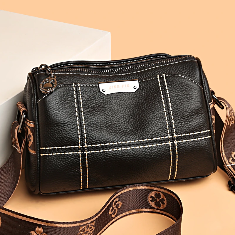 2024 Authentic Top layer Cowhide Women\'s Shoulder Bag Girl Business Shopping Bolsos Luxury Designer Female Messenger Bags Sac