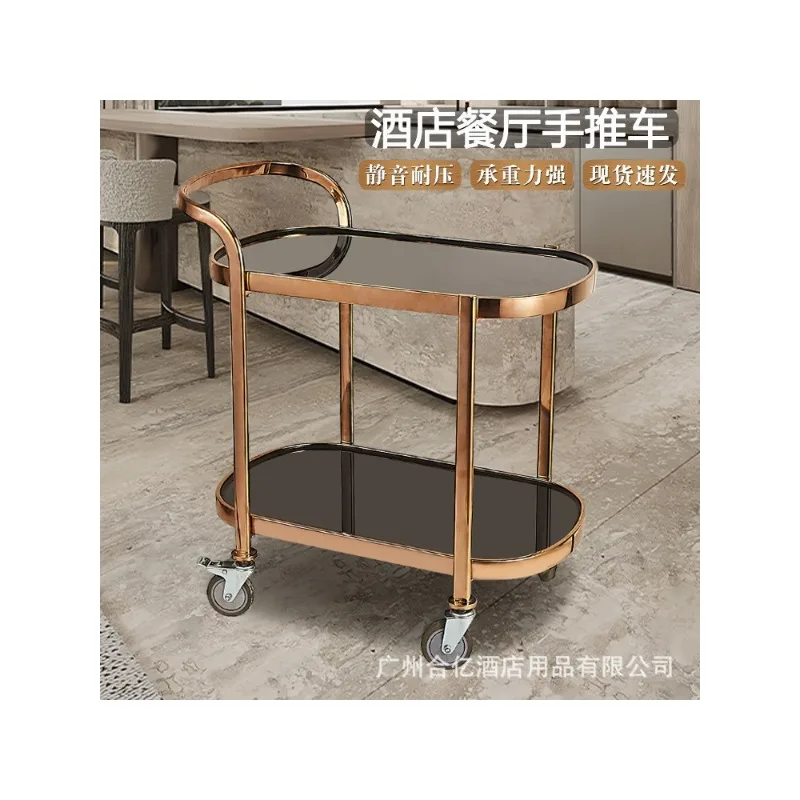 Hotel restaurant beverage service cart KTV cake cart Hotel clubhouse trolley Stainless steel two-layer snack dining cart