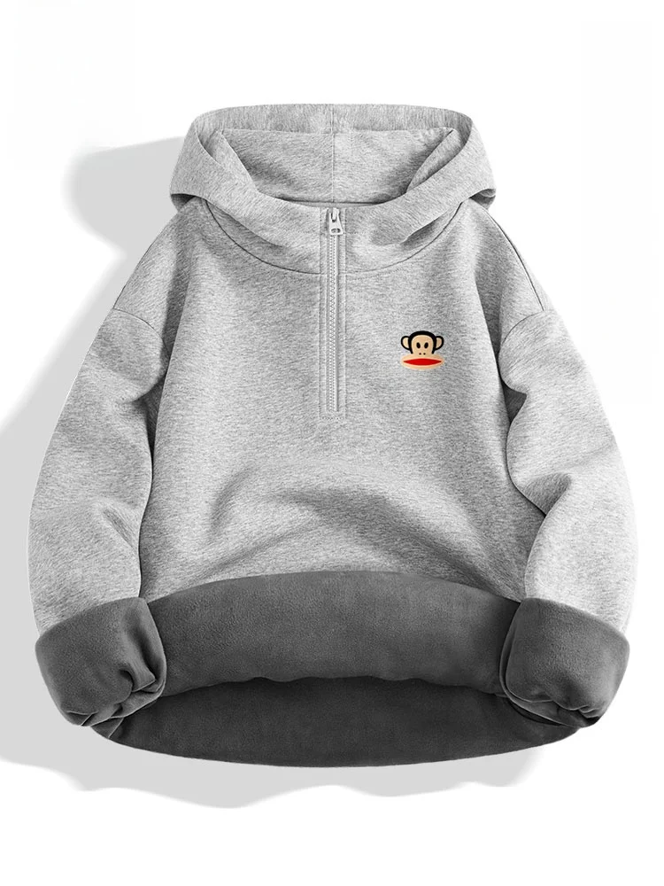 

Monkey Hooded Jaet Men's Winter Faion Casual Long Sve Sweatirt with Zipper Fce Lined Urban Sle Coat