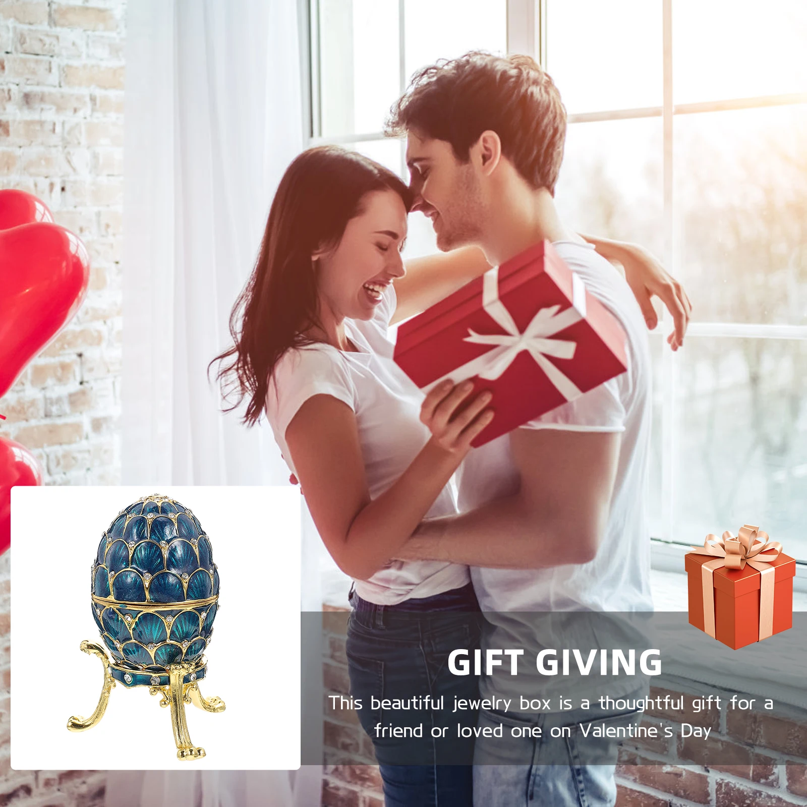 

Egg Shape Jewelry Box Rhinestone Trinket Storage For Rings Necklaces Earrings Desktop Decor Alloy Case Jewelry Organizer