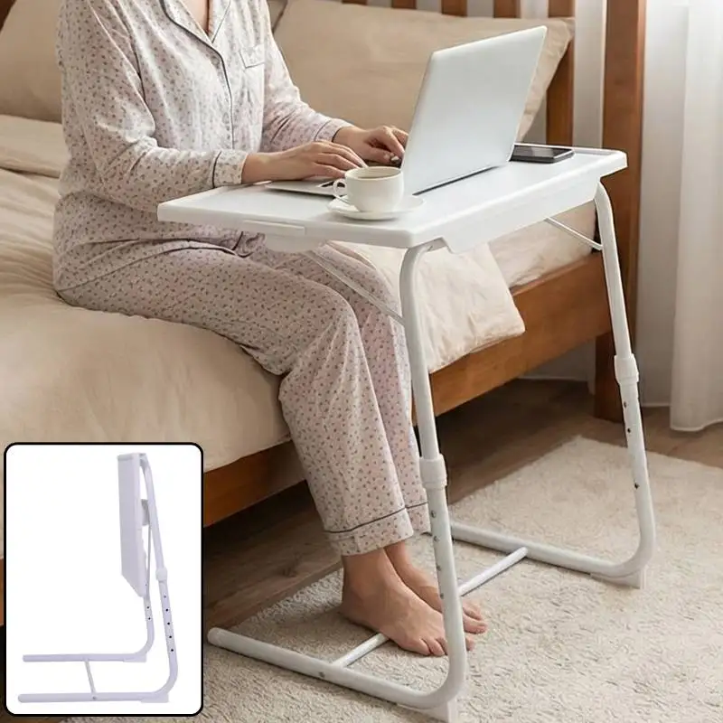 Adjustable TV Tray Table with 6 Heights and 3 Tilt Angles Folding Dinner Laptop Desk with Cup Holder for Home Eating Bed Sofa