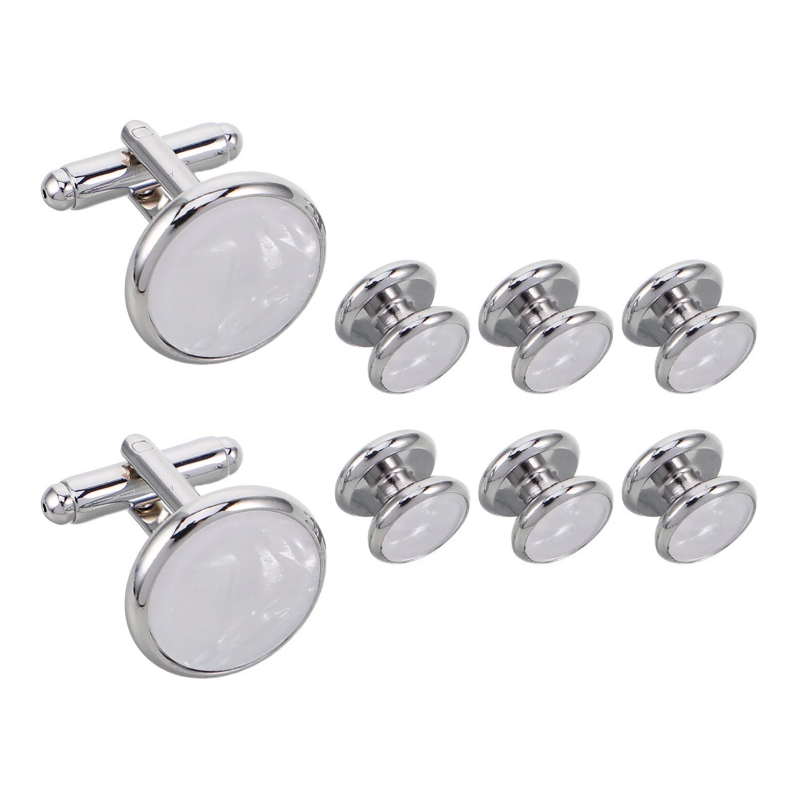 

1Set Men French Cuff Shirt Cuff Links Round Enamel Shell Tuxedo Shirt Studs Formal Business Groom Accessories Party Cufflinks