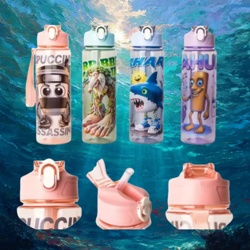 

750ML Italian Brainroot Water Bottle Brainrot Drinking Cup Water Bottles Tungtungtung Sahur Tralalero Tralala Christmas Gift