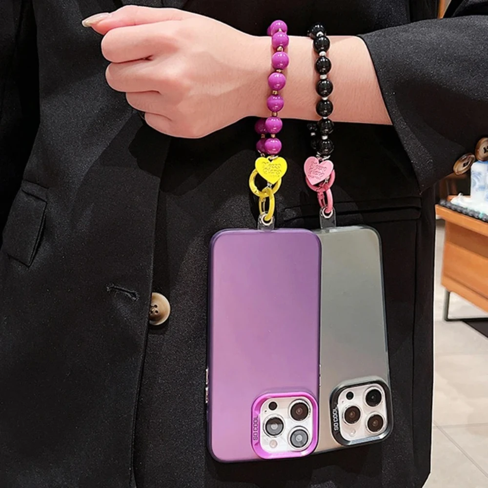 Bunte Liebe Perlenkette hängende Handyhülle für iPhone 16 15 14 13 12 11 Pro Max X XR XS Max 8 7 Plus SE 2020 stoßfeste Abdeckung