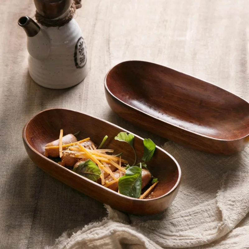 Fruit Platter Living Room Home Desktop Decoration Simulation Wood Boat Design Tray Insulated Food Bowl