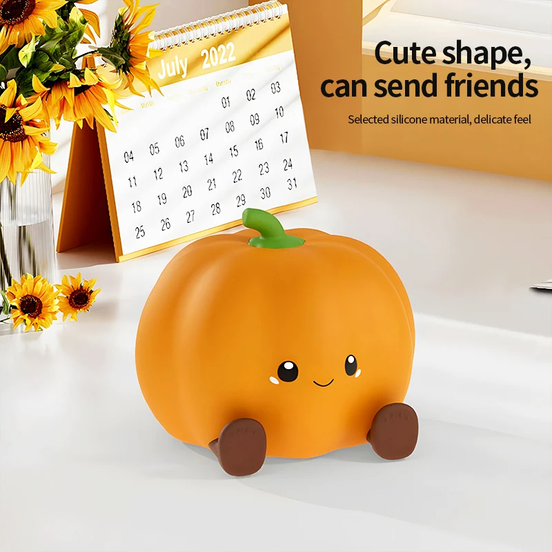 Pumpkin Night Light, Bedroom Bedside Companion Sleep Eye Protection Light Toy Small Lamp, Three-Level Dimmable Silicone Lamp