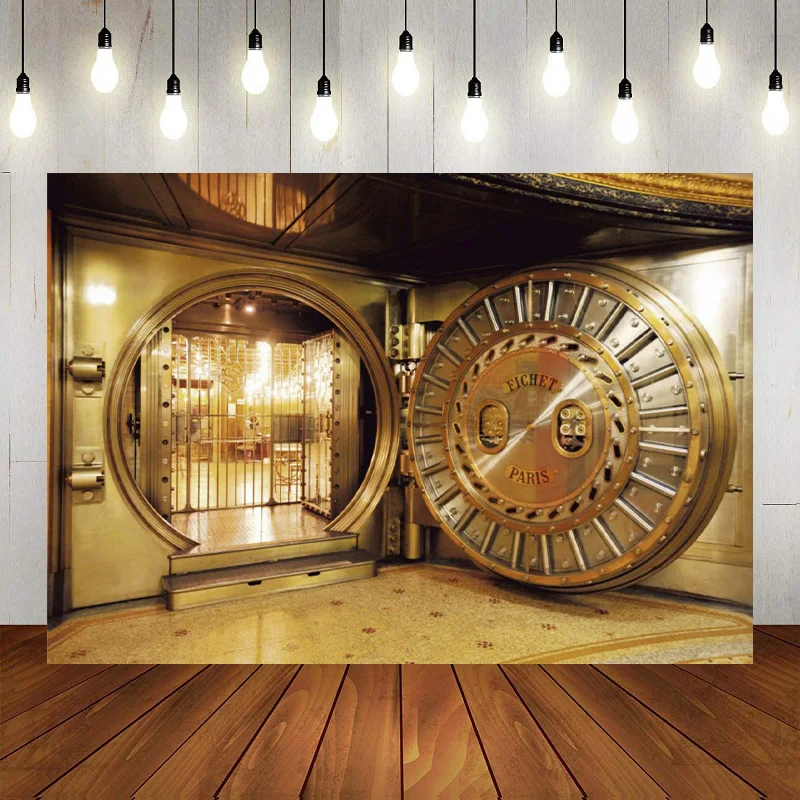 Bank Vault Birthday Backdrop Gold Door Storage Room Robber Theme Photography Background Money Safe Vault Party Banner Decor