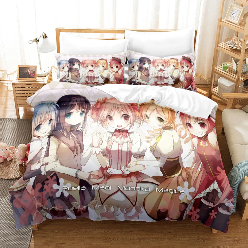 Kawaii أنيمي Puella Magi Madoka Magica مجموعات الفراش حاف مجموعة غطاء مع المخدة التوأم كامل الملكة الملك المفارش أغطية سرير