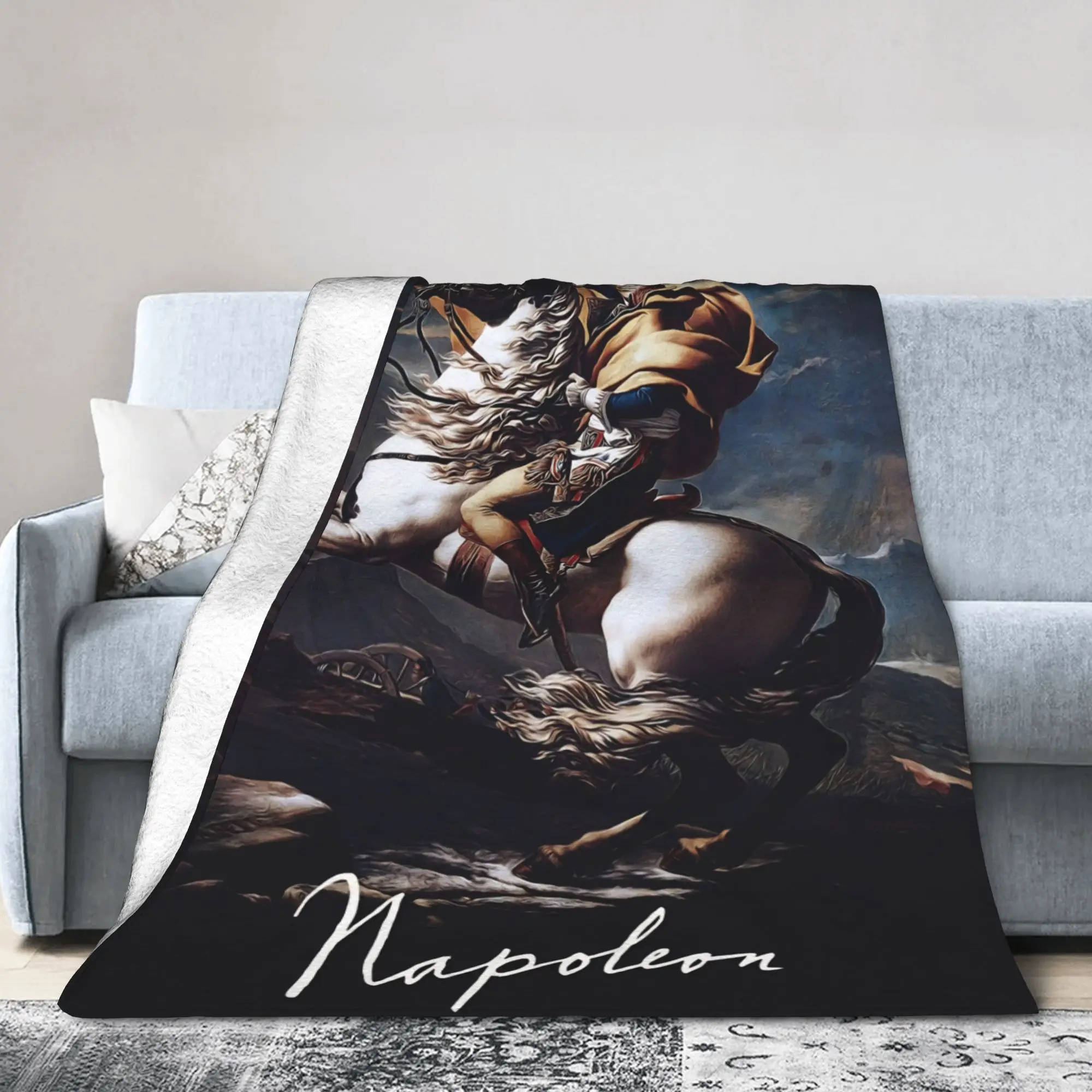 Napoleon Bonaparte Crossing the Alps Blanket Art Flannel Warm Bedding Throw Blankets Bed Sofa Spring Autumn Outdoor Ultra-Soft