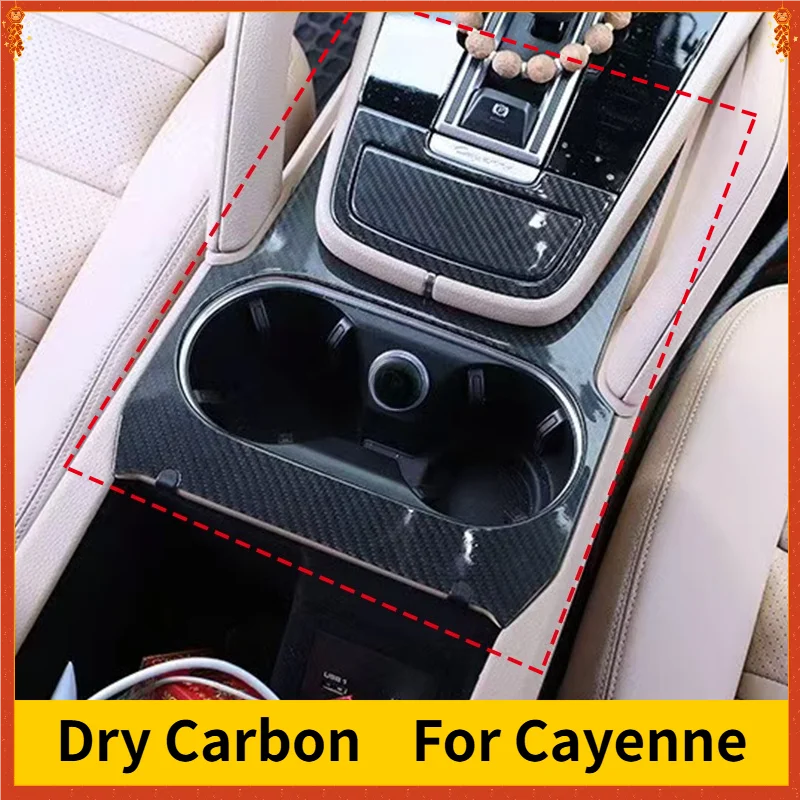 

For Porsche Cayenne Real Carbon Fiber 2018-2020 The Control Water Cup Holder Cover Trim Interior ProtectionAccessories