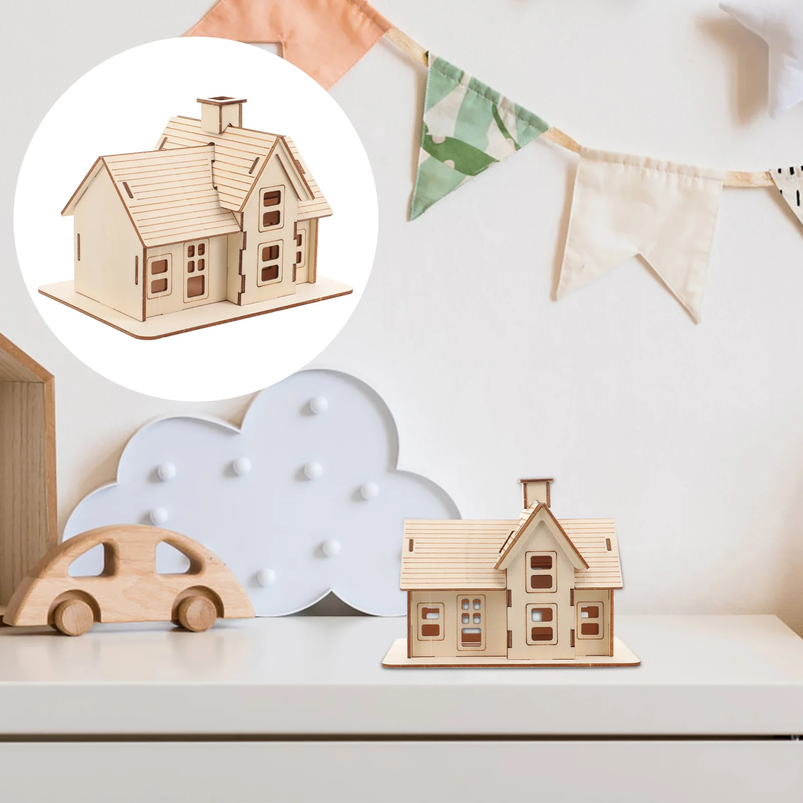 Wooden House Puzzle Model 3D Wood House Assembly Puzzle Light Weight Smooth No Burrs Safe Useful Christmas