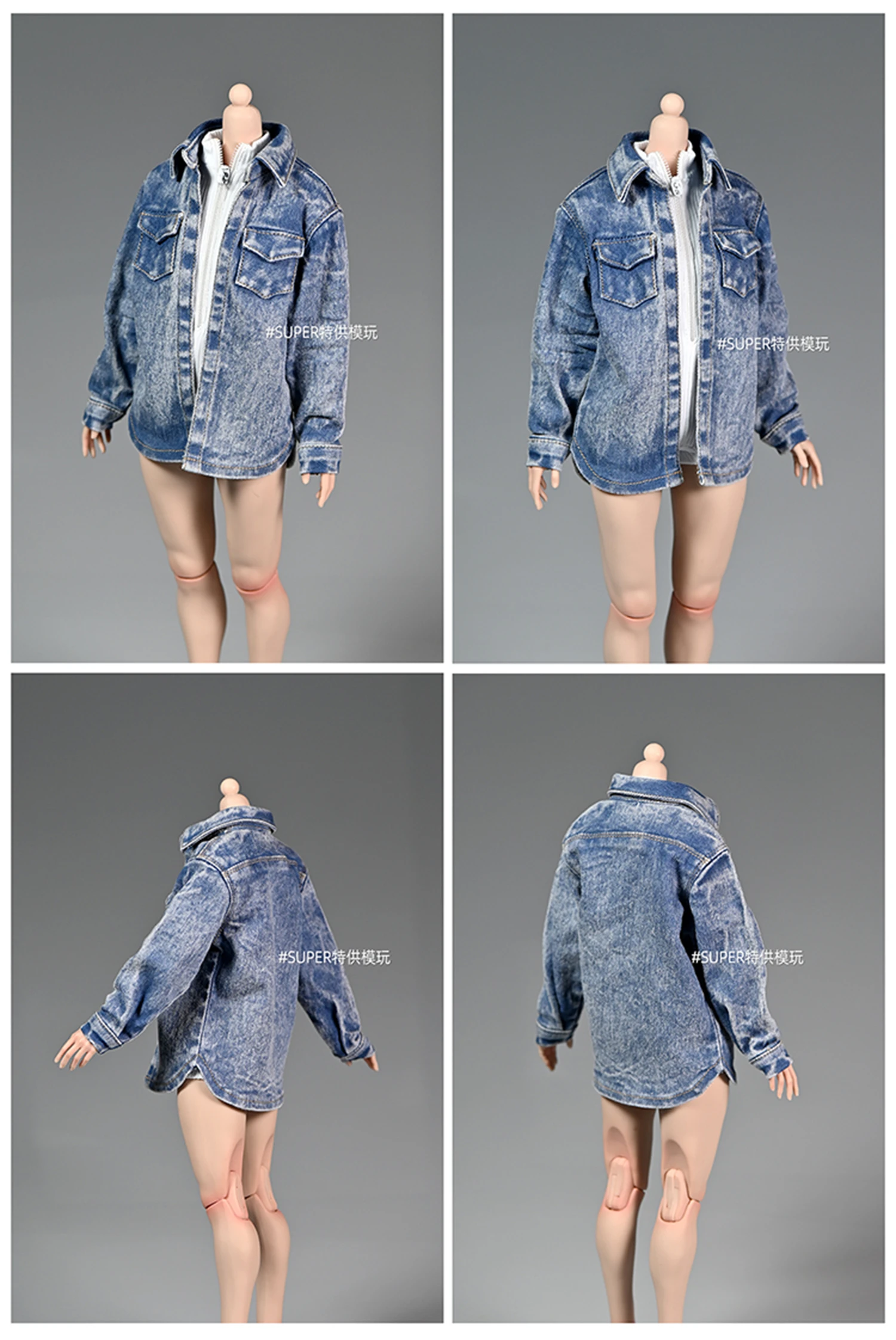 1/6 Scale Washed Denim Shirt Loose Fitting Clothes Fit 12'' Female Girl Action Figure