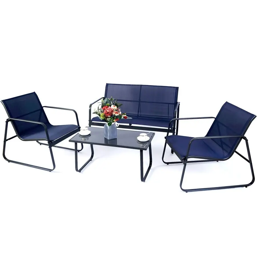 

Sofia 4Piece Patio Outdoor Furniture Set with Strong Powder Coated Metal Frame One Love Seat 2 Single Chairs and one Table for P