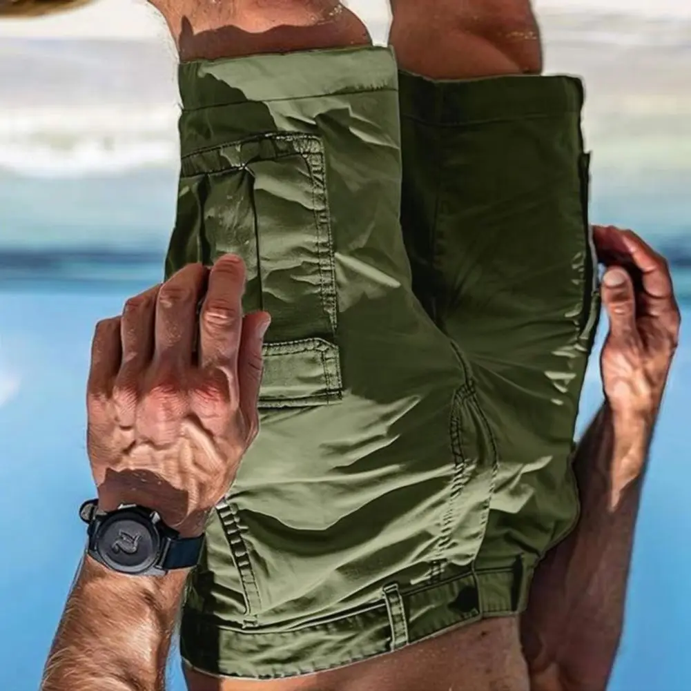

2025 Мужские шорты-карго со средней посадкой и петлей для ремня с металлическими пуговицами, повседневные шорты с несколькими карманами, прямые широкие летние спортивные шорты