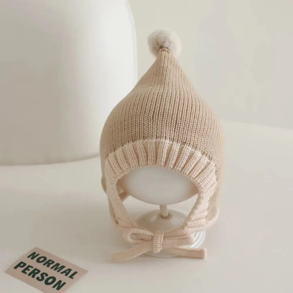

Cute Winter Knitted Hat Thicken Soft Lacing Bonnet Hat Warm Beanies Cap For Boys Girls