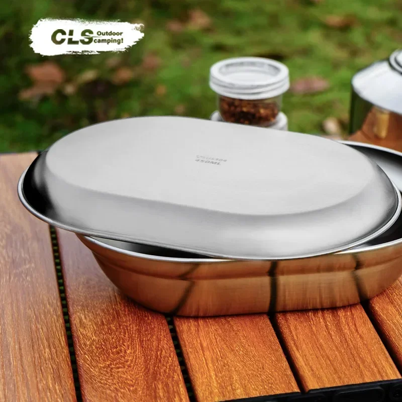 CLS&NOBANA 2/4/6/8 Stück Outdoor 304 Edelstahl Reise-Grill-Set, Tragbarer Camping-Haushalts-Suppentopf, Kleiner Flacher Teller