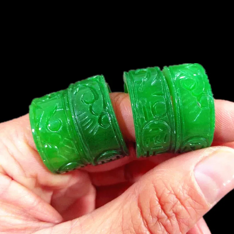 Natural Green Jade For Men Women Brand Hand-polished Hand-carved Pattern Emerald Rings Party Jewelry Accessories 1 Piece