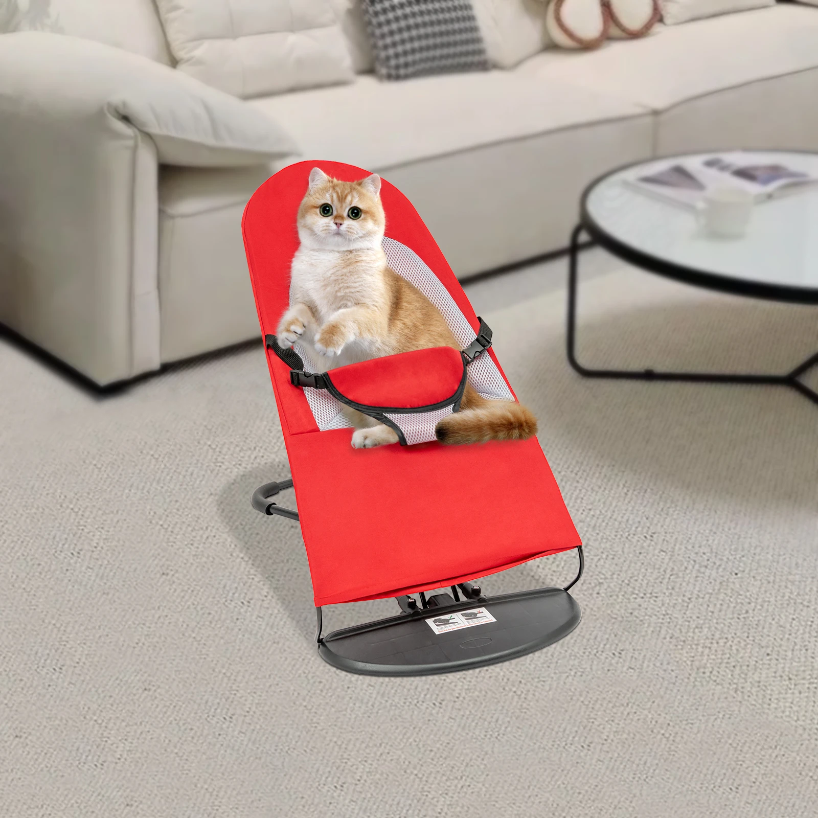 

Portable Pet Rocking Chair, 3-Level Adjustable Height Pet Rocker Bed Foldable Racking Chair for Small Pets within 15 kg, Red