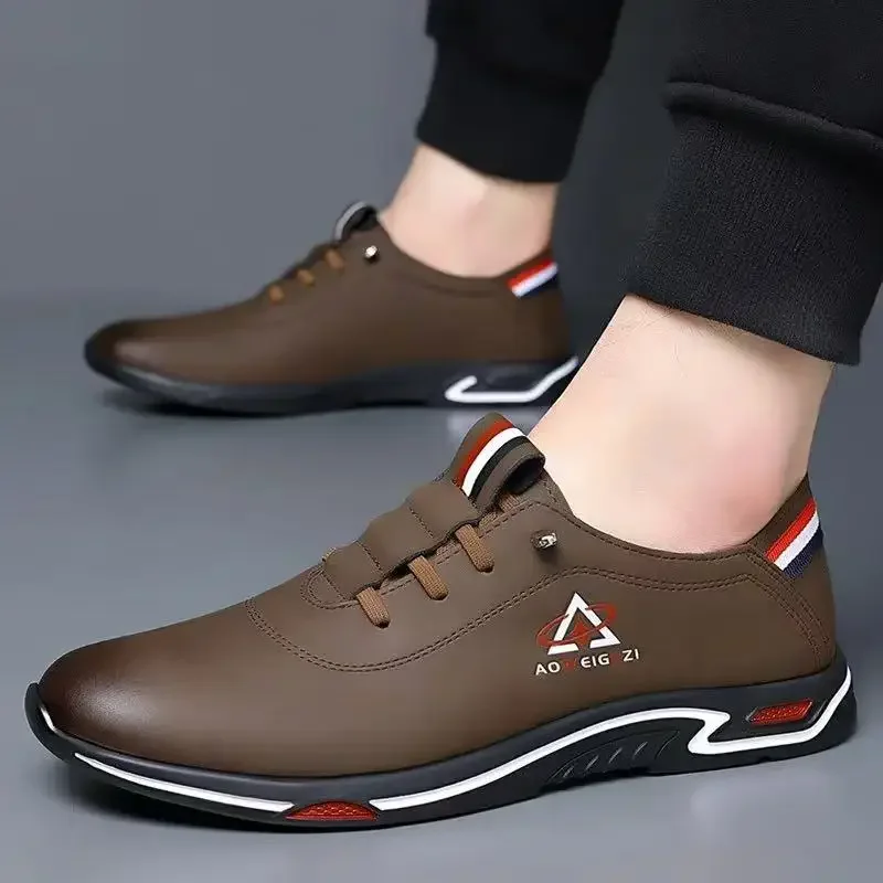 2024Men's Shoes Fashion Soft Soled Men Casual Shoes British Style Formal Shoes Breathable Lace-Up Bottom Light SneakersMale Size