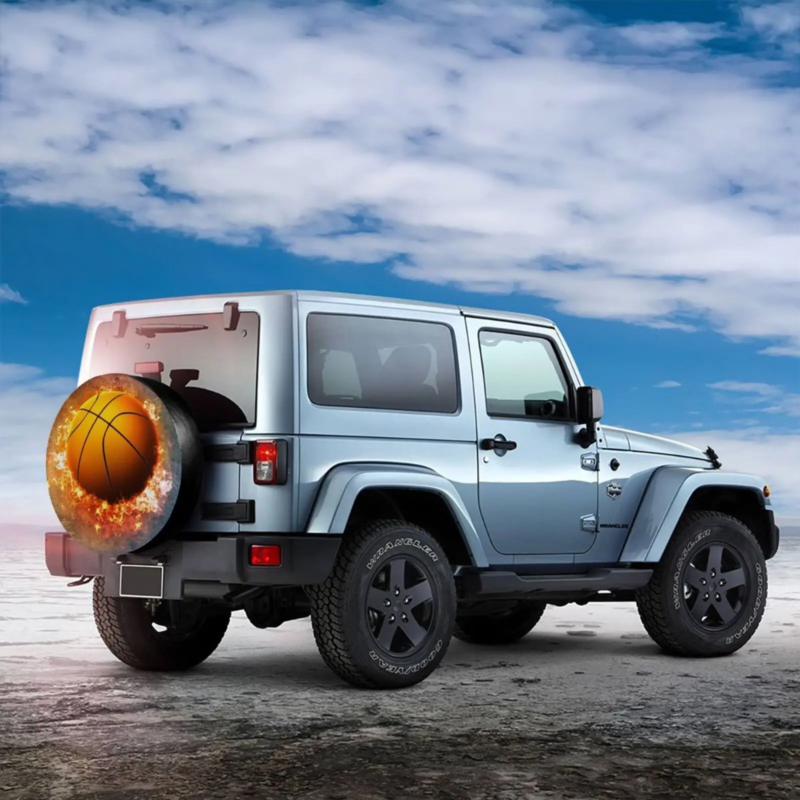 3D Printed fire Basketball Spare Tire Cover Waterproof Dust-Proof UV Sun Wheel Tire Cover Fit for Jeep,Trailer,