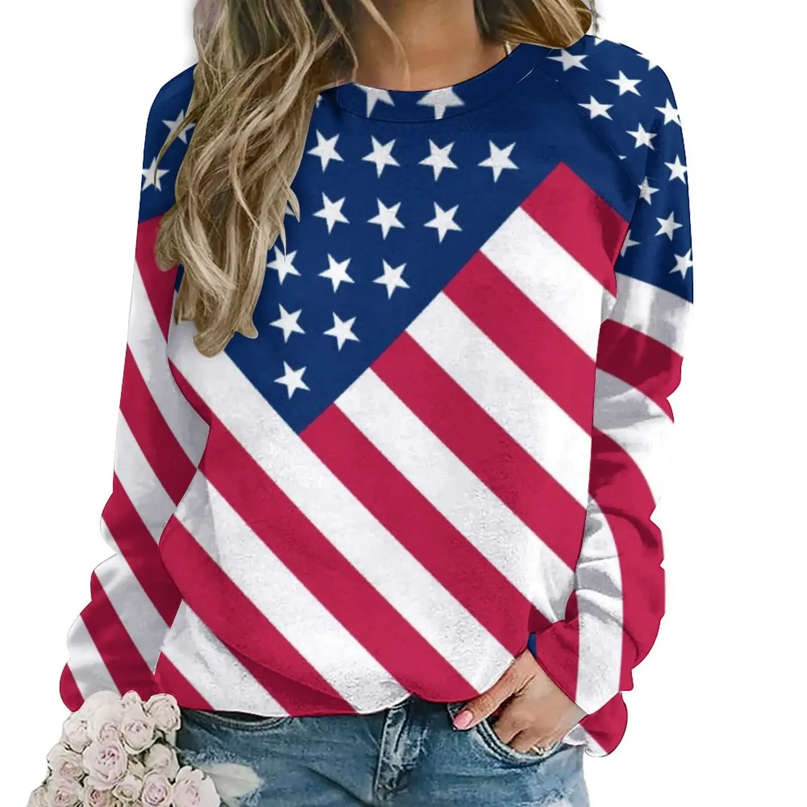

Patriotic American Flag Hoodies Winter Stars and Stripes Print Classic Oversize Hoodie Women Long Sleeve Retro Design Casual Top