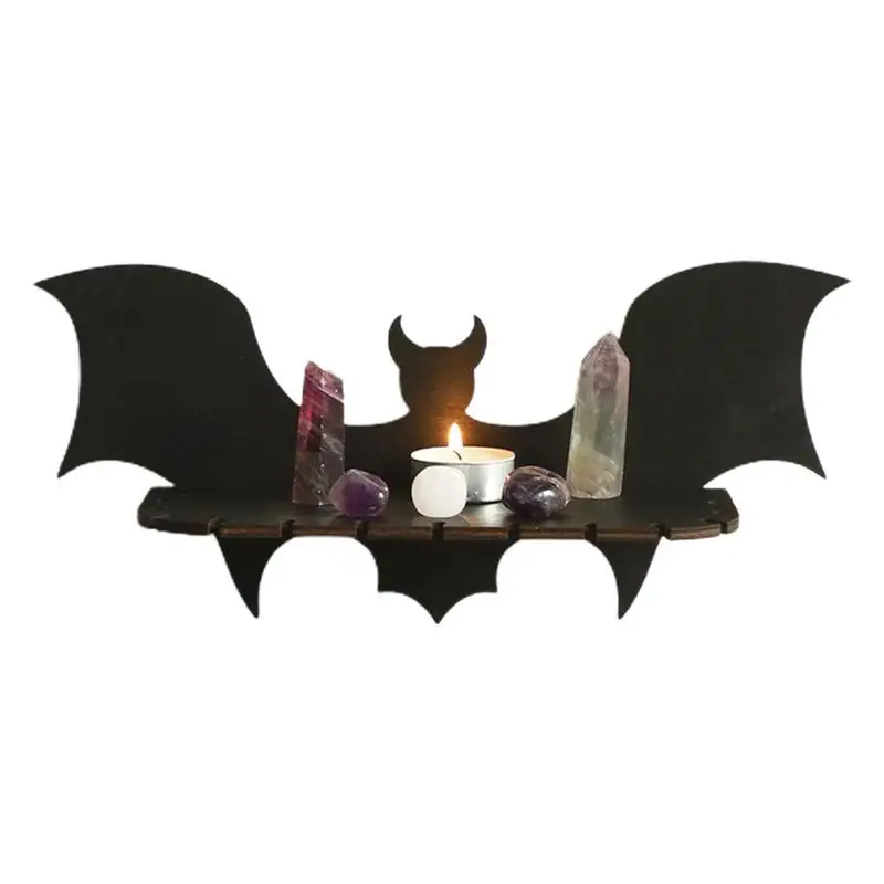 Bat Shelves For Wall Wooden Bat Aesthetic Crystal Rack Spooky Home Decor Bathroom Shelves Load-Bearing For Halloween Home Living