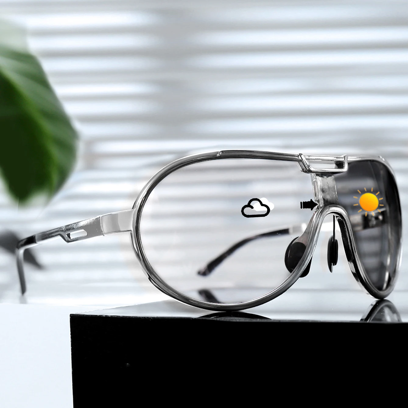 Photochrome runde Sonnenbrille aus Legierung, winddicht, Unisex, modische Sonnenbrille für Radfahren, Wandern, Reisen, Fahren, Selfie – Detail 3