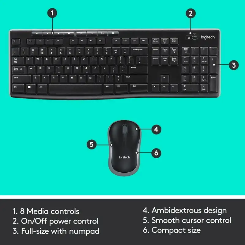 Combinação de teclado e mouse sem fio Logitech para Windows - Mouse compacto e sem fio de 2,4 GHz - PC/Laptop