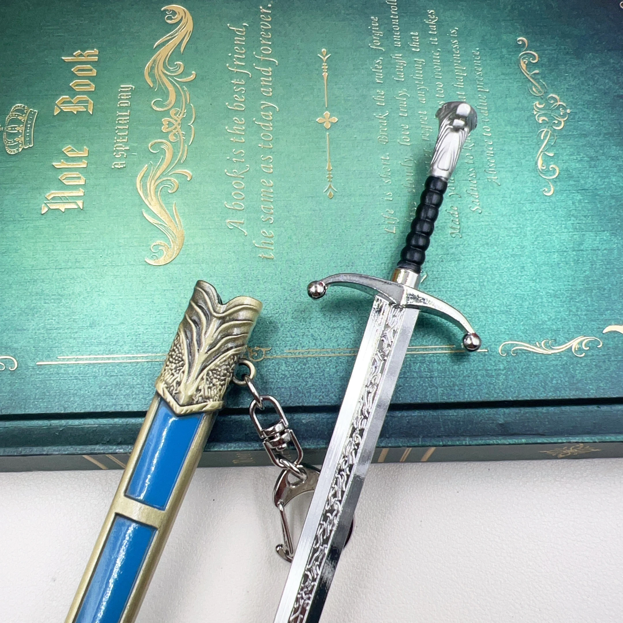 22 سنتيمتر حصلت على سلسلة المفاتيح السيف المعدنية مع علبة خشبية المسلسلات التلفزيونية الأمريكية الظلام شقيقة الفجر Longclaw 1:6 القرون الوسطى السيف نموذج الحرف اللعب #4