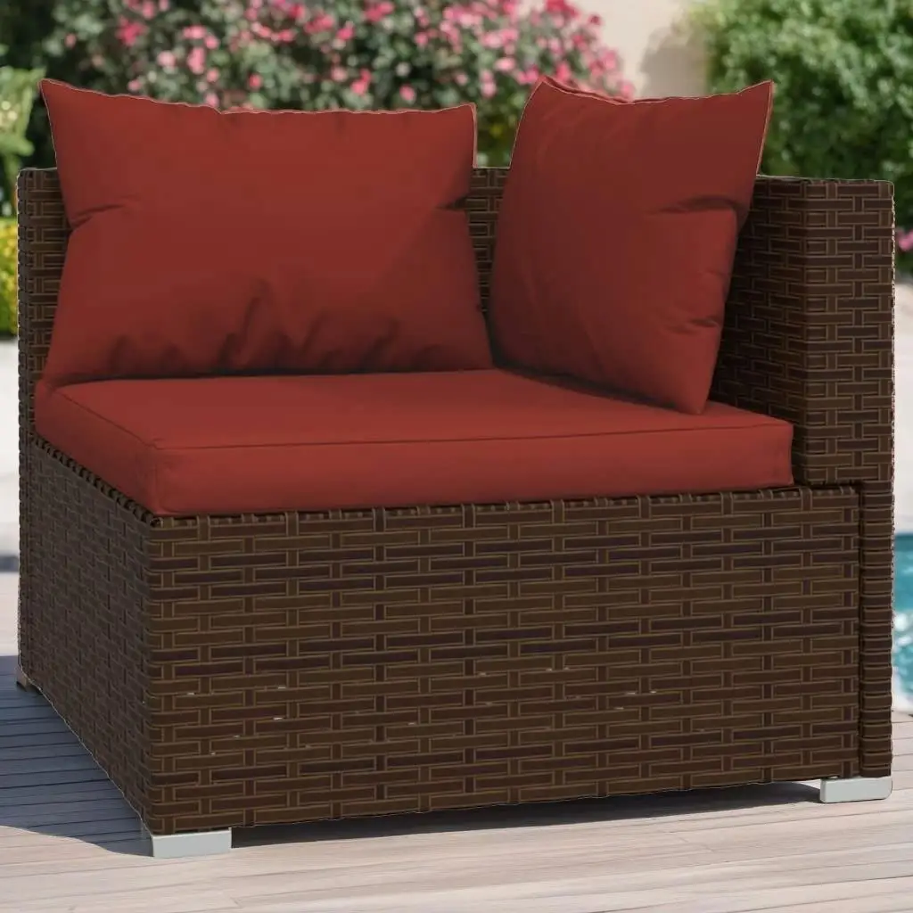 

7-Piece Brown Poly Rattan Patio Lounge Set with Comfortable Cushions - Outdoor Furniture