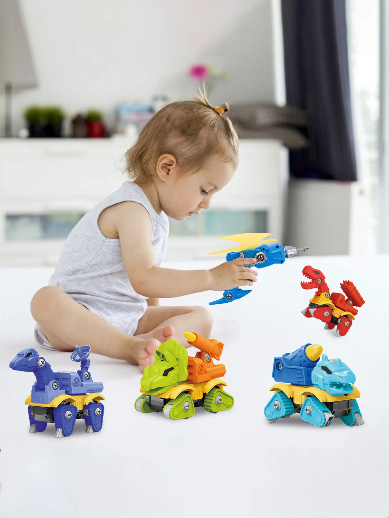 

Children's dinosaur toys, DIY disassembled military dinosaur toys, sliding, STEM toys, birthday gifts for children's