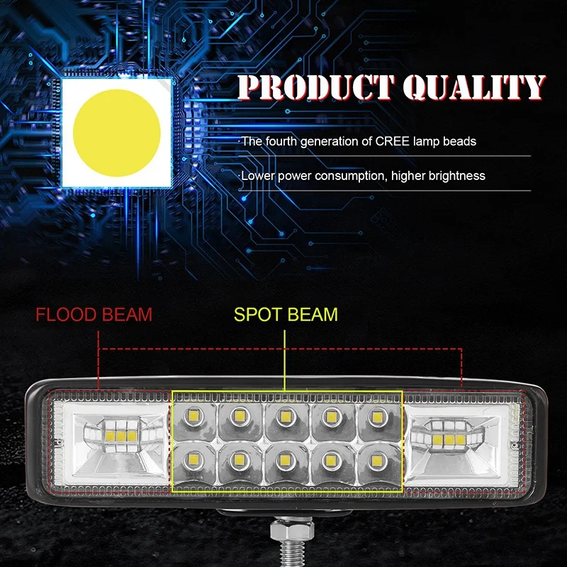 6 Inch Car LED Light Bar, 120W Spotlight, 6000K Daylight White, Off Road Fog Light For Truck Car Motorcycle Boat, 4 Pack