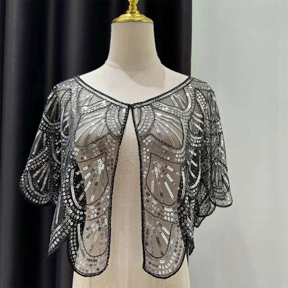 Women Fashion Beaded Sequin Bolero Shrug Open Cardigan Short Jacket Elegant Wedding Evening Party Dress Outerwear