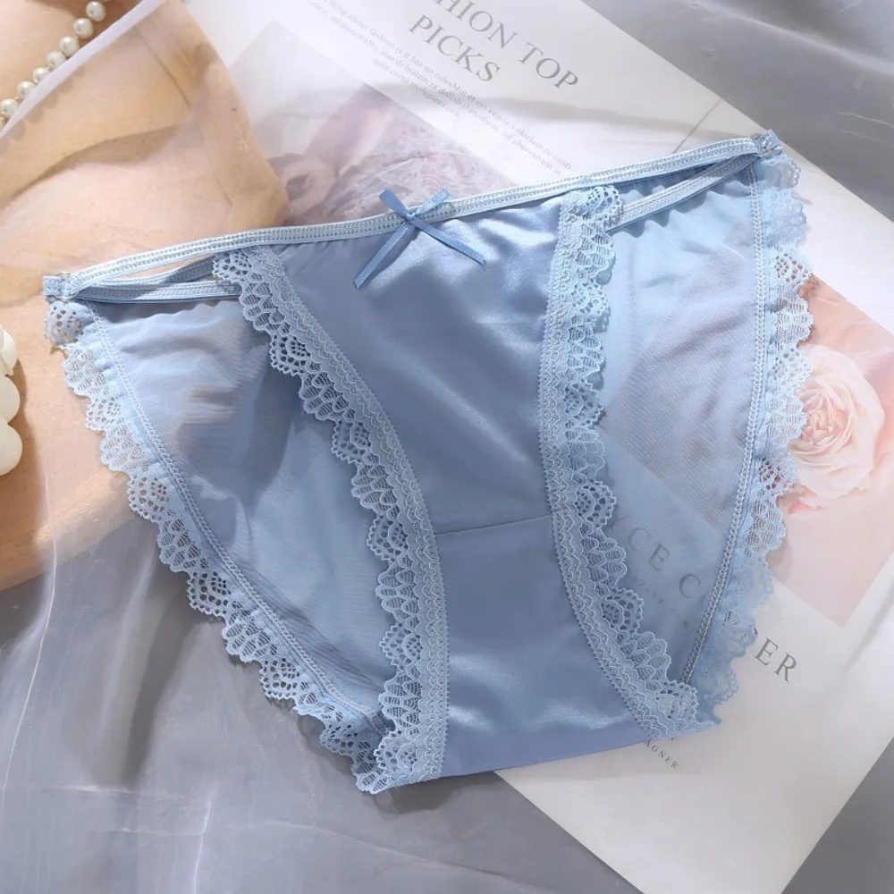 Underpants Comfortable Thin Belt Lingeries Mid-waist For Girls Lace Ice Silk Korean Underwear Women Lace Panties Sweet Briefs