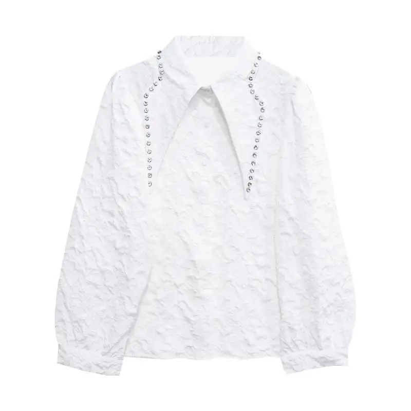Retro Turtleneck Heavy-duty White Shirt New French Style Puff Sleeve Shirt Top Lady