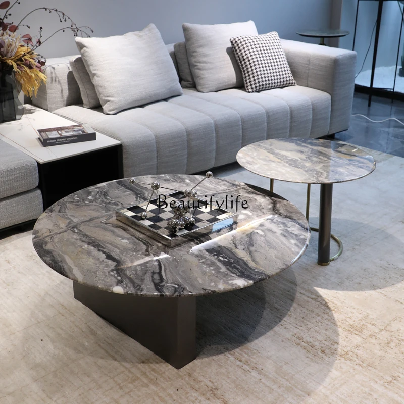 

Natural Marble Tea Table Light Luxury High-Grade Living Room Villa Large Flat Household round Tea Table