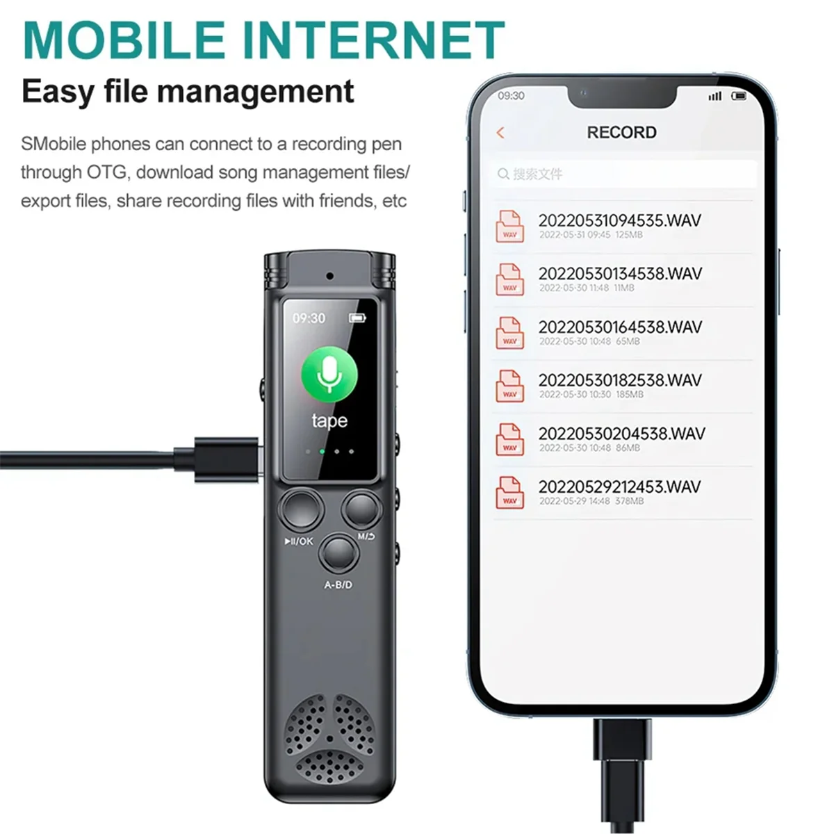 مسجل صوت رقمي الإملاء الصوت مشغل MP3 جهاز تسجيل الصوت للحد من الضوضاء قلم تسجيل WAV، 64 جيجابايت