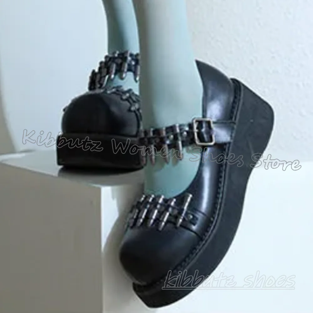 

Metal Decor Pumps Mary Jane Solid Color Leather Slip-On Fashion Luxury Elegant Sexy Concise Women Shoes Round Toe Thick Bottom