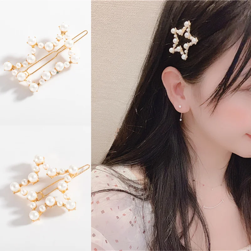 Fashion Pearl Hair Clip Metal Hairclip Elegant Barrette Star Crown Bobby Hair Pins Wedding Girl Women Fashion Hair Accessories