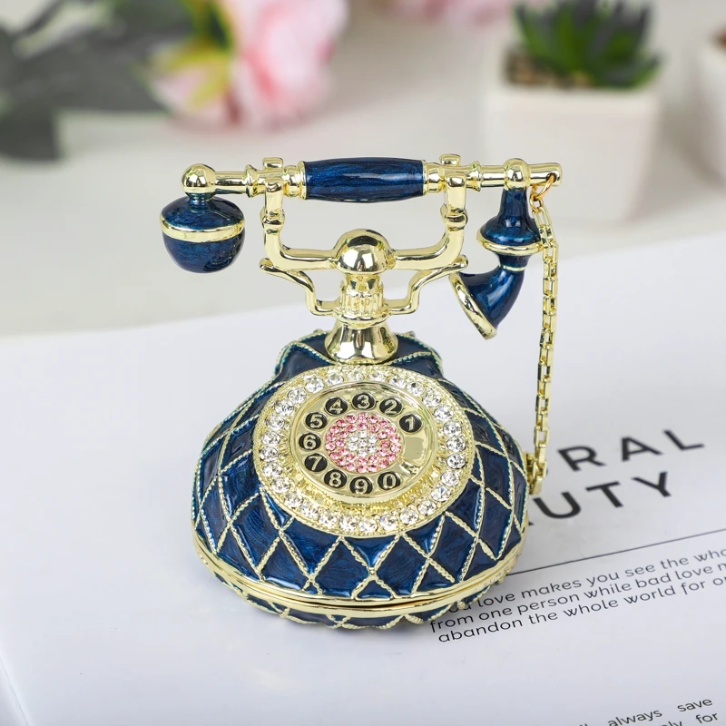 SHINNYGIFTS 100% HandPainted Telephone Shape Trinket Box Metal Enamel Home Decorative Gift Boxes