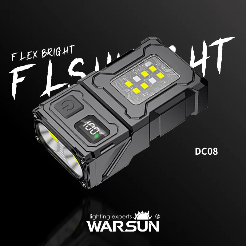 WARSUN DC08 Rechargeable LED Work Light, 800Lm, 90° Rotatable, Magnetic Base, IPX5 Waterproof, Portable Multi-function Lamp