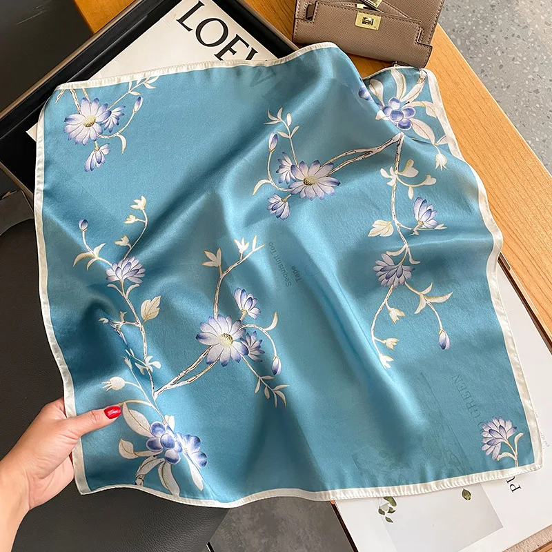 Women 100% Silk Scarf Nature Foulard Female Floral Neckerchief Bandana High Quality Small Scarves for Hairbands 2023