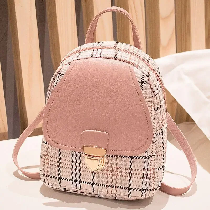 Women Ladies Check Lock Small Fashion Backpack Large Capacity Bags One Shoulder Diagonal Handbag Coin Purse Messenger Bag