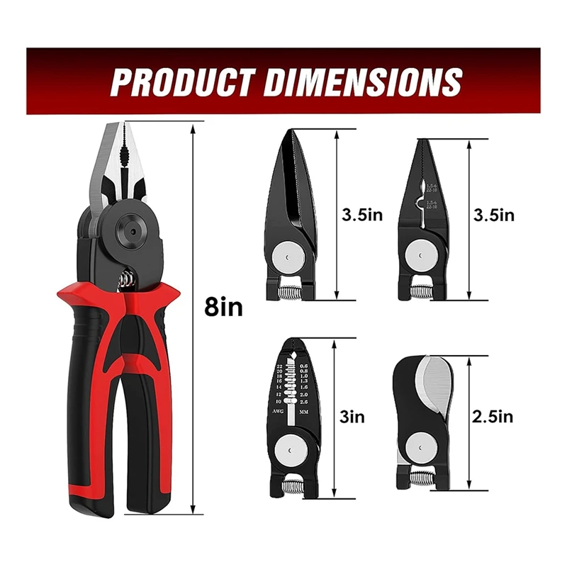 5-In-1 Replaceable Pliers Tool, Multifunctional Tool - With Wire Strippers, Crimping Pliers, Shears, Birthday Gift