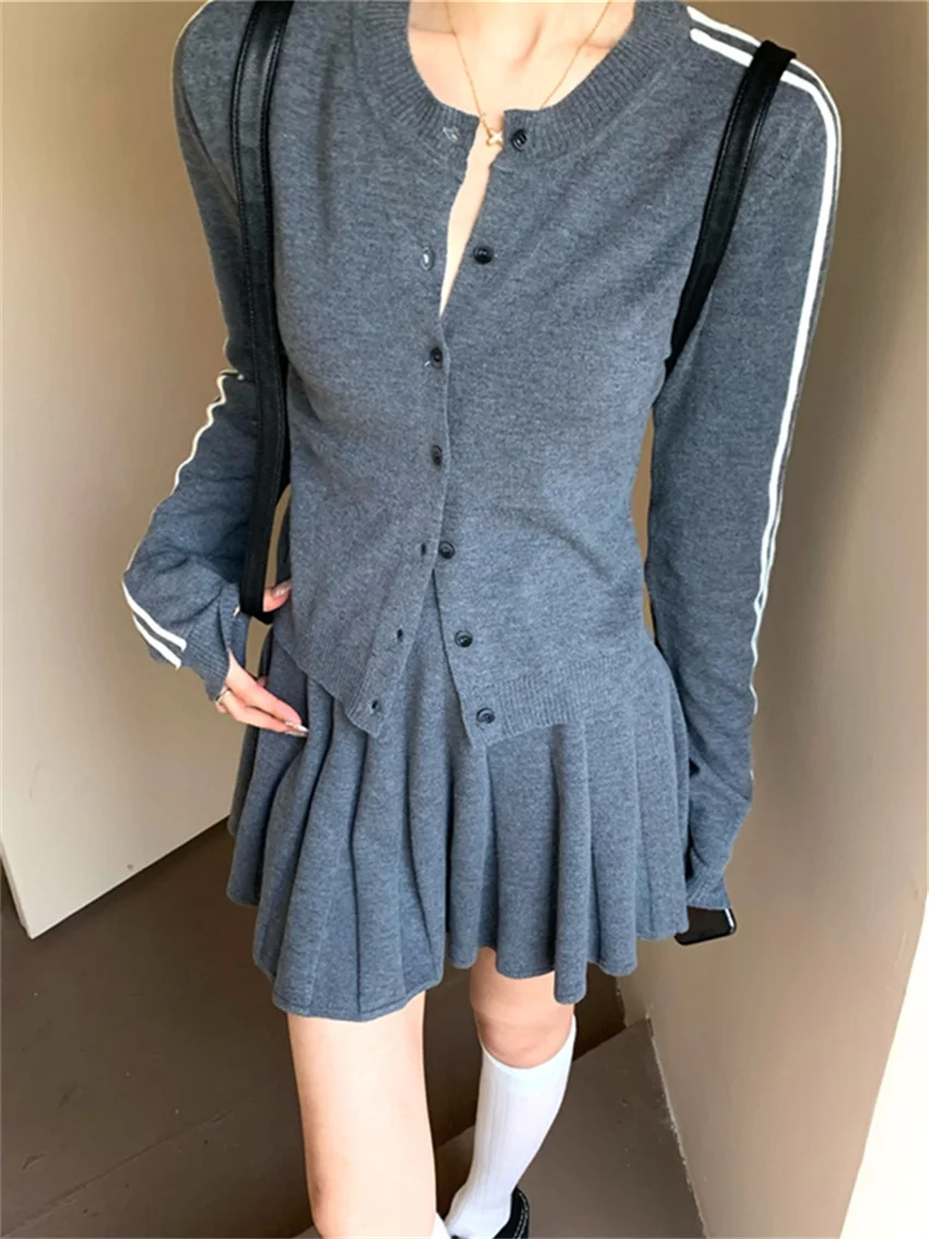 

PLAMTEE 2025 Preppy Style Spring Suits Women Slim Elegant Daily Knitted Sweaters Gentle High Street Casual Pleated Mini Skirts
