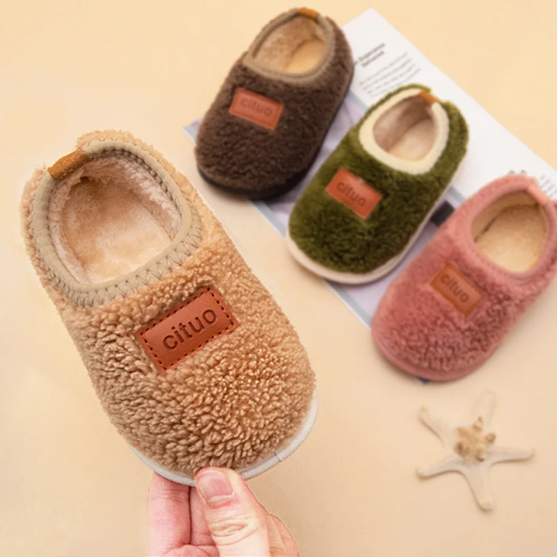 Winter Warm Kids Slippers Boys Plush Floor Sock Shoes Girls Children Soft Anti-slip Walking Cotton shoes For 1-8 Yeas Old