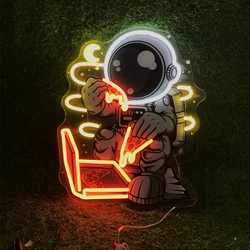 Pizza Store Neon Light Astronaut Neon Sign Pizza Neon Signs Spaceman Eating Pizza UV Printing Art Wall Decor Led Light