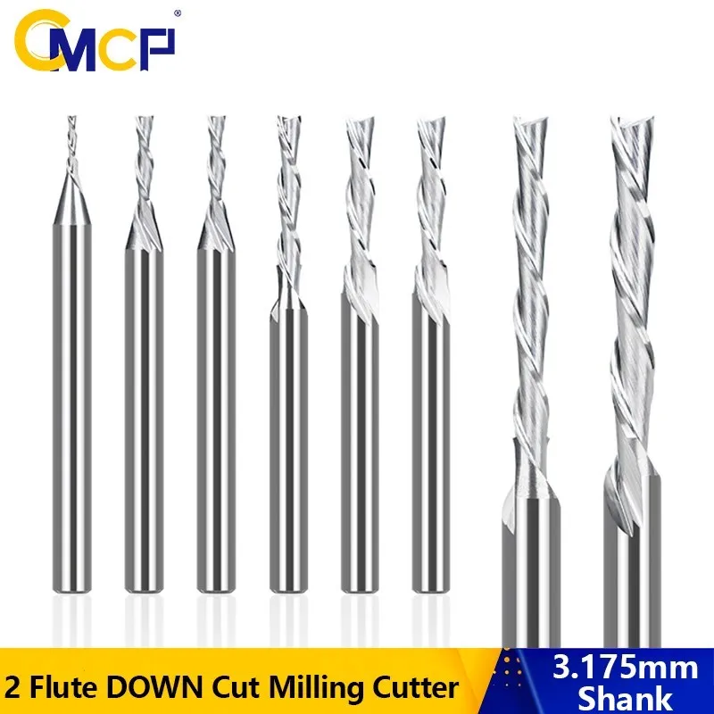 CMCP Down Cut Router Bit 1/8 Shank Carbide Milling Cutter 2 Flute CNC Machine End Mill for Woodworking MDF Cutting